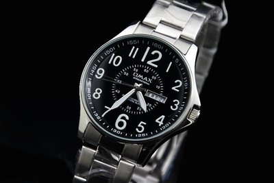 艾曼達精品~超清晰OMAX歐馬仕不銹鋼PILOT飛行員風格石英錶日期星期不鏽鋼製錶帶,黑面