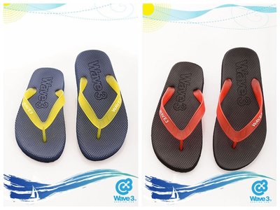 WAVE3 (男款)台灣製-果凍耳帶人字拖鞋.夾腳拖鞋.海灘拖-黑紅&藍黃-161001