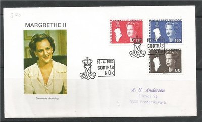 張真人古玩收藏格陵蘭 1980年 丹麥女王 普通郵票 首日封 一枚