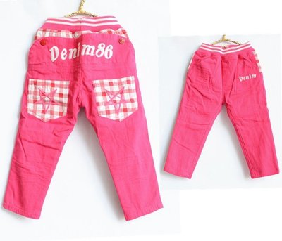 【現貨】❤臀口袋刺繡星星配格亮粉刷毛長褲(9.11號) 童裝