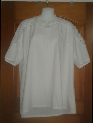 白色 鏤空 棉麻衫 短袖 全棉