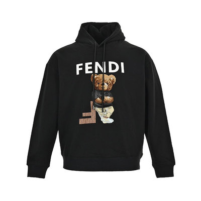 義大利著名奢侈品牌Fendi泰迪熊刺繡牙刷絨長袖連帽T恤 代購