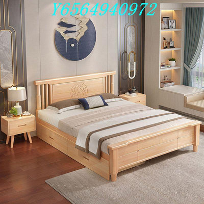 實木床加厚松木中式單雙人1.5兒童床1.8成人床現代簡約臥室床儲物