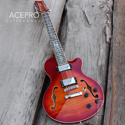 順豐Acepro愛藝思12弦半空心爵士F孔專業舞臺學生入門級電吉他