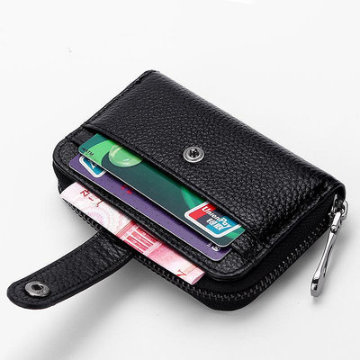 真皮皮夾經典真皮卡包RFID防盜防消磁風琴卡位頭層牛皮卡套多功能扣式卡夾