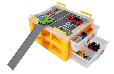 小羅玩具批發-工具盒迷你停車場 收納箱 立體停車場 小車收納箱 汽車(0729)