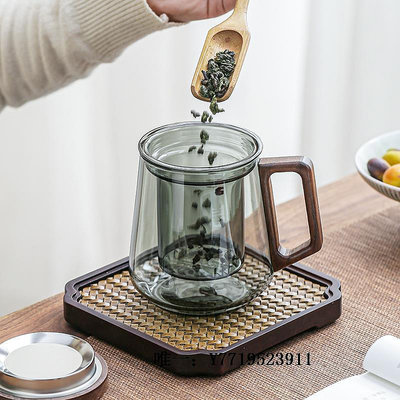 茶水分離杯蘇氏陶瓷 泡茶杯茶水分離玻璃辦公杯喝茶杯子園趣靈空三件杯510ml泡茶杯