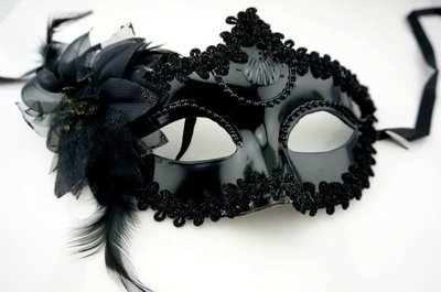 發光派對屋@黑色花朵舞會面具(威尼斯面具)
