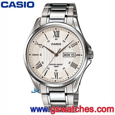 【金響鐘錶客訂商品】全新CASIO MTP-1384D-7A,公司貨,指針男錶,簡潔大方,不鏽鋼,100米防水,星期日期