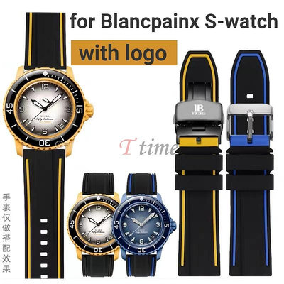 S-watch Blancpain Fifty Fathoms Co 品牌錶帶 22 毫米防水軟手鍊帶徽標的通用矽膠錶帶