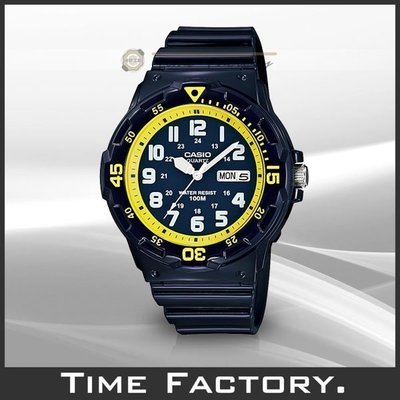 時間工廠 無息分期 全新 CASIO DIVER LOOK 潛水風膠帶腕錶 黯藍x艷黃 MRW-200HC-2B