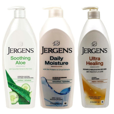 美國 JERGENS 潤膚乳液-621ml（蘆薈/高保濕/極乾燥膚質）有3款可選擇，下單前請先詢問貨量