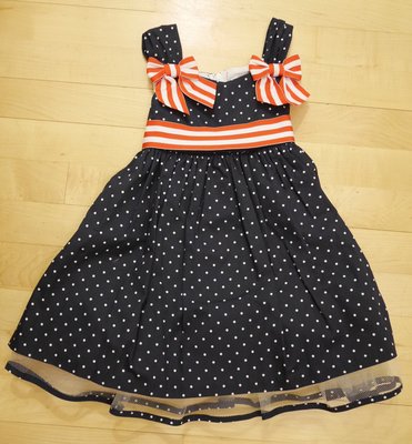 美國Bonnie Jean- 紅條紋蝴蝶結藍底白點蓬蓬裙小洋裝（幼兒/兒童 2歲)