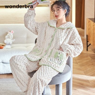 促銷打折 Wonderbra睡衣女冬天白色珊瑚絨可愛法蘭絨加厚加絨家居~