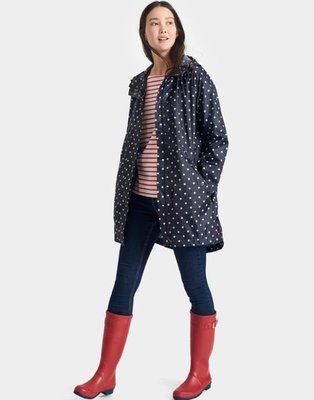 Miolla 英國品牌Joules 深藍色點點防風防水薄款收腰好收納中長款外套