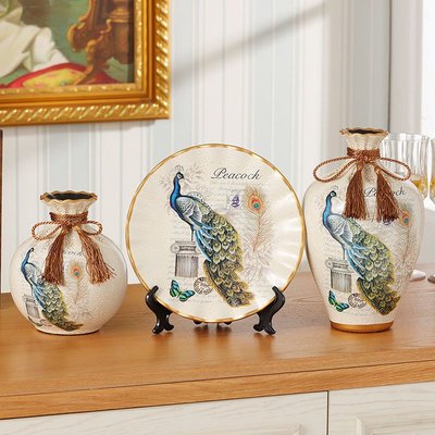 陶瓷花瓶三件套擺件家居客廳電視柜創意裝飾品玄關花瓶結婚禮品D丹雜貨小鋪