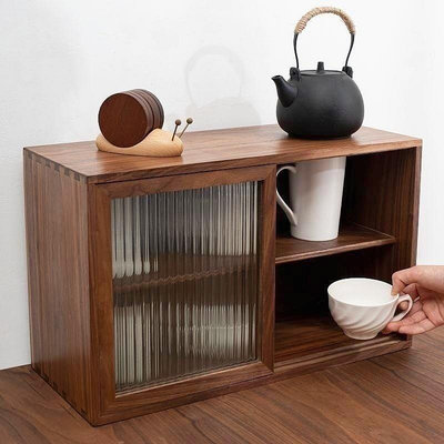 廠家出貨黑胡桃木餐邊櫃實木儲物櫃木質櫥櫃新中式桌麵茶具碗收納櫃多功能