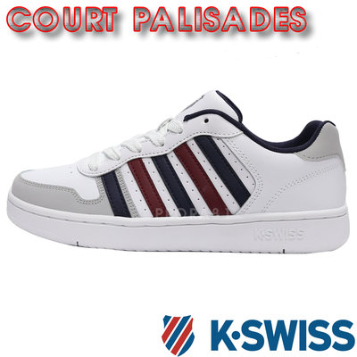 鞋大王K-SWISS 06931-164(PALISADES) 白X藍X紅 皮質休閒運動鞋 鞋底全車線 止滑 009K