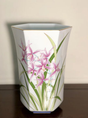【特價】日本香蘭社超大花瓶 六角型超大花瓶 粉色蘭花花器 2