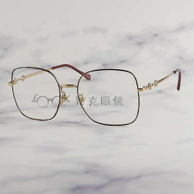 GUCCI 光學眼鏡  金色 琥珀 馬銜扣 金屬鏡框 GG0883OA 002