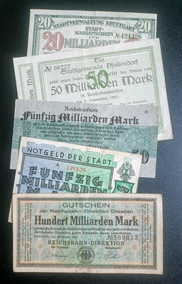 正【德國高通膨時期1923年500億-MARK紙鈔】5張一組