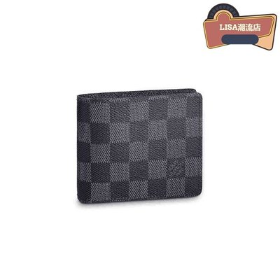 Louis Vuitton LV N63261 Slender 黑灰棋盤格 8卡 對折 短夾 男夾