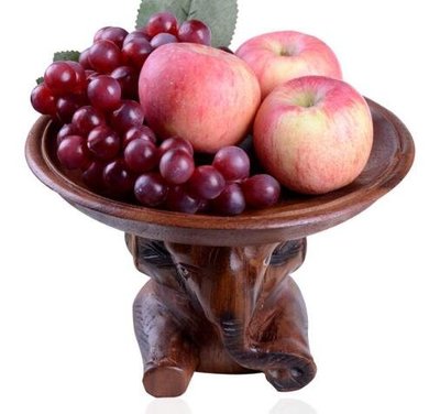 4400A 復古柚木雕刻大象果盤 泰國進口木製盤 手工雕刻象造型水果盤擺飾盤收納盤擺件