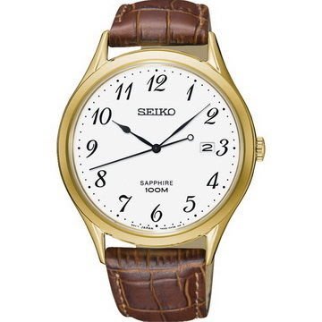 SEIKO 精工 古典簡約三針石英錶-金x咖啡7N42-0FW0K(SGEH78P1)