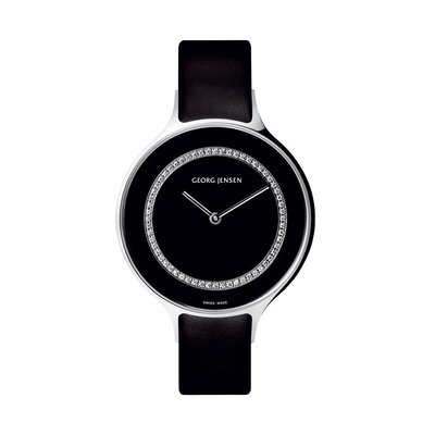 GEORG JENSEN 喬治傑生 CONCAVE 315系列 30mm黑色鑲鑽小錶盤女腕錶【真品現貨】