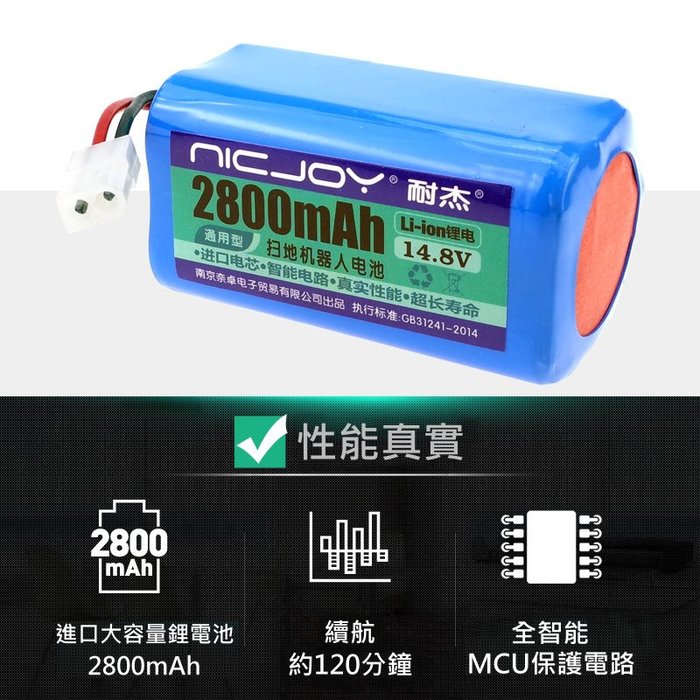 台灣現貨 耐杰 小米 G1 米家 掃地機器人 電池 贈送邊刷、濾網 適用型號 小狗R30 Pro 松下MC-WRC53