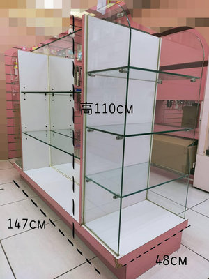 二手玻璃展示櫃 四面 台灣訂製款 精品櫃 化粧品櫃 商品展示櫃