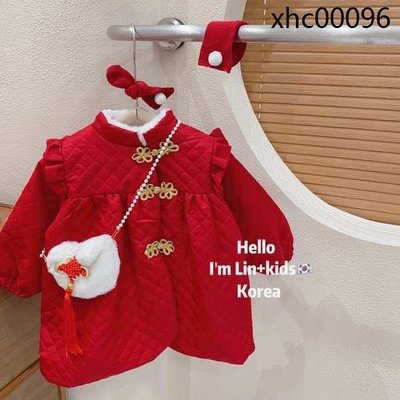 拜年服女童紅色中國風新年過年衣服兒童女寶寶週歲禮服旗袍裙子
