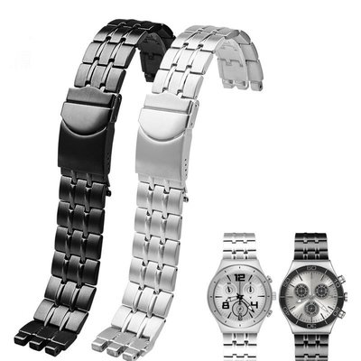 Swatch黑色銀錶帶金屬手鍊手錶配件適用於YVS451 YVS435 YCS443G 19mm 21mm 的不銹鋼錶帶