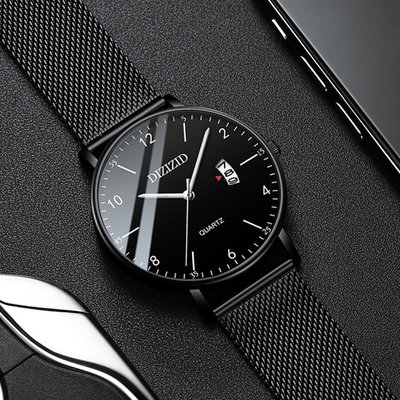 帝茲網紅手錶男 抖音同款超薄新概念學生韓版簡約皮帶網帶石英錶