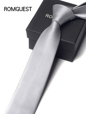 romguest領帶男士休閑商務領帶學生職業禮盒 6cm韓式窄版銀色黑色