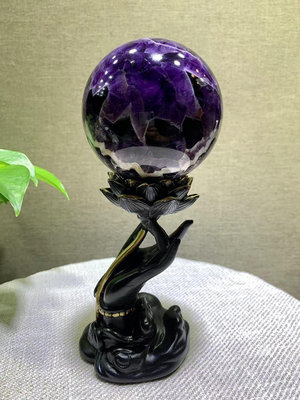 巴西天然紫水晶球擺件，夢幻紫水晶球、花紋美麗獨，手工打磨無1650 水晶 原石 擺件【玲瓏軒】
