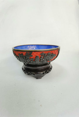 【二手】創匯期北京漆雕剔紅剔犀大碗，直徑接近18厘米，這個漂~~925【如意坊】