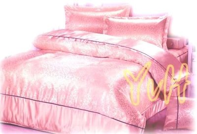 =YvH=厚包兩用被 粉紅小葉緹花 珍珠絲緞兩用被套枕套 100%純棉雙人鋪棉床包 960 (現貨)