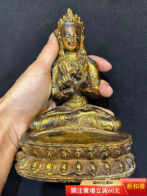二手清代金剛薩垛銅鎏金高約16.2cm尼泊爾老佛像尼泊5370 古玩 老貨 雜項【好藏品】
