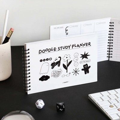 ❅PAVEE❅ 韓國iconic~Doodle Study 淘氣貓咪 塗鴨 6個月份 線圈讀書計畫 行事曆 學習計畫