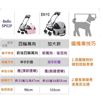 Bello SP02FL 前輪萬向_車包分離款寵物_加大款(寵物推車 , 附雨罩 ,網路人氣推薦bello寵物