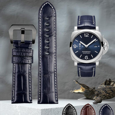 手錶帶 皮錶帶 鋼帶適用沛納海Panerai手錶真皮錶帶男竹節藍色鱷魚皮可定制做22 24mm