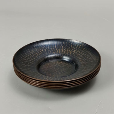 。富貴堂造日本銅茶托杯托杯墊一套5個。使用過，不帶