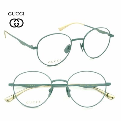 Gucci ►（ 綠色×金色 ）鈦金屬框 貓眼框型 眼鏡 光學鏡框 中性款｜100%全新正品｜特價!