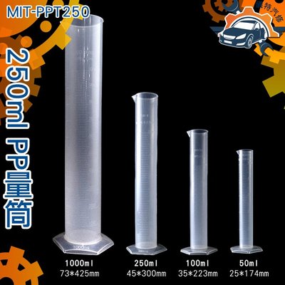 《儀特汽修》耐酸鹼耐高溫120度 刻度杯 PP量筒 浮凸透明刻度 樣本液體 MIT-PPT250