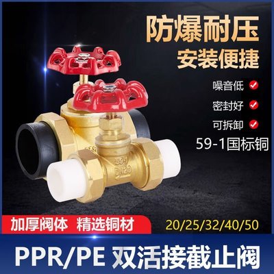 熱熔PPR雙活接銅截止閥PE水截門開關4分6分自來水管閥門開關配件~特價~特價