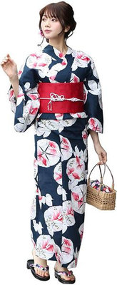 Nishiki【日本代購】和式浴衣+束腰帶2件套 女士成人用 - 藍底金魚