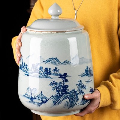 手繪密封大存儲罐可定制特大號陶瓷茶葉罐家用密封罐普洱紅白茶缸~特價