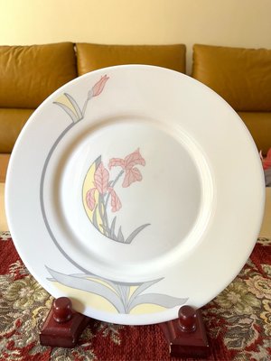 法國 ARCOPAL老件 高雅粉色鳶尾花 強化玻璃淺盤 蛋糕盤 水果盤 直徑24.5cm （絕版品）