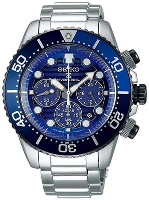 【金台鐘錶】SEIKO 精工光動能 DIVERS 三眼計時 鋼帶 200米 限量潛水錶 (藍) SSC675P1